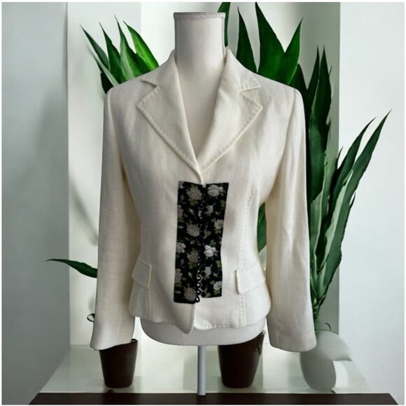 DOLCE & GABBANA Cream Floral Rose Buttoned Blazer Size IT 44 - Picture 1 of 11